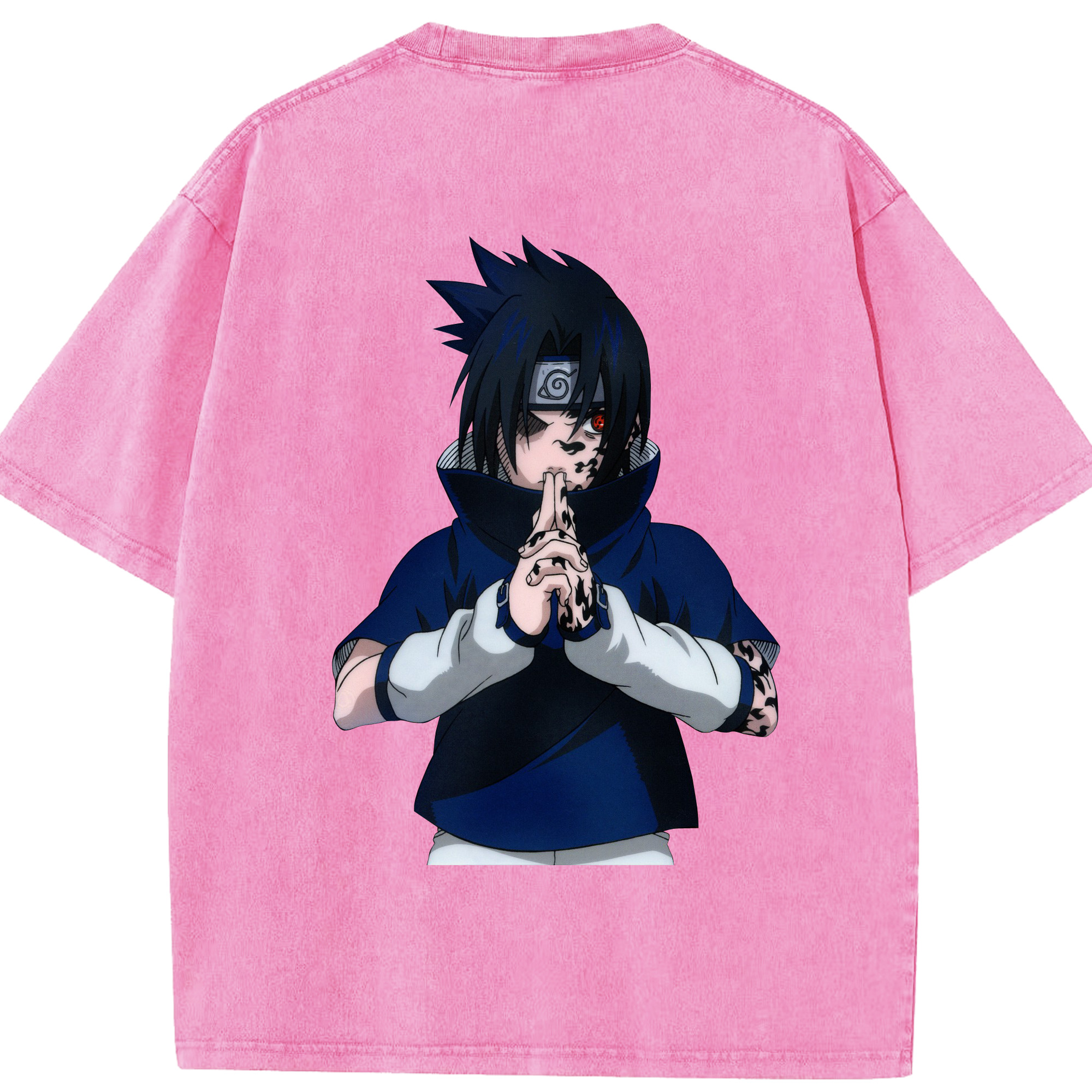 （画像用） NARUTO -ナルト- うちは サスケ Uchiha Sasuke 綿100% ヴィンテージ風 半袖Tシャツ（背面プリント）